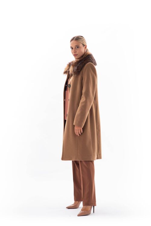 Wool Velour Coat Fur collar