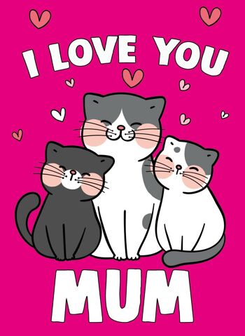 Carte Fête des Mères - Je t'aime maman chat et chatons - M88