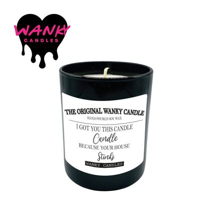 3 candele profumate in vasetto nero Wanky Candle - Ti ho preso questa candela perché la tua casa puzza - WCBJ104