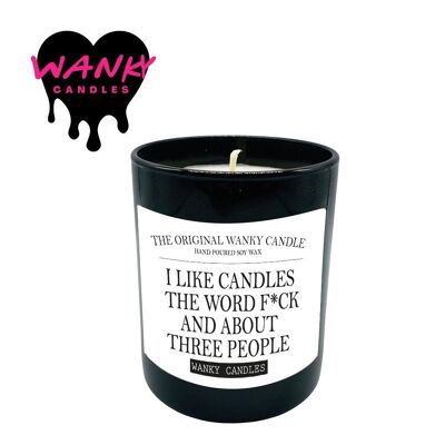 3 x Wanky Candle Black Jar Scented Candles - I Like Candles, The Word Fuck And About Three People - WCBJ43
