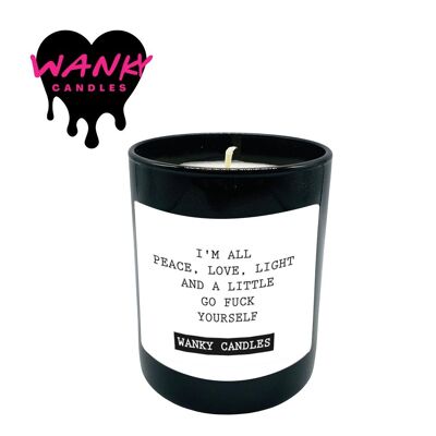 3 candele profumate Wanky Candle in vasetto nero - Sono tutta pace, amore, luce e un po' va a farti fottere - WCBJ31