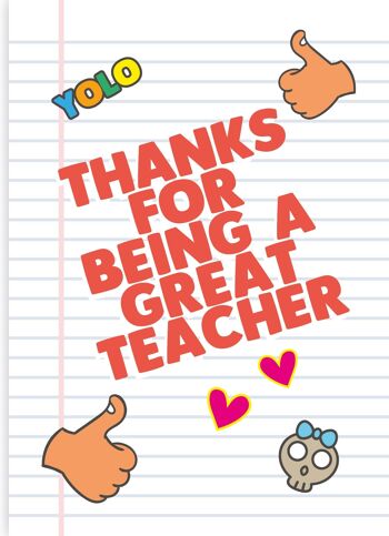 6 x cartes d'enseignant - Merci d'être un excellent enseignant - K28