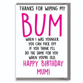 6 x Funny Rude Sweary Joke Carte d'anniversaire pour maman – Ne pas essuyer vos fesses – C90 1