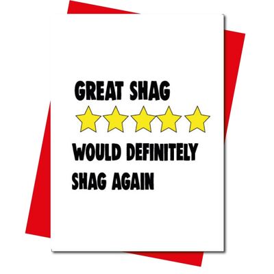 6 x Valentines Day Cards - 5 star review, great shag - V212