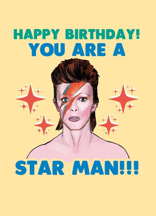 6 x Birthday Cards - David Bowie - You are a star man - IN136