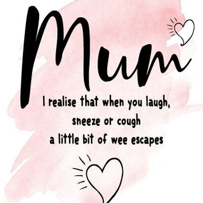 Mum I Realise That When You Laugh, Sneeze or Cough - a Little Bit of Wee escapes - Mothers Day Card - M39