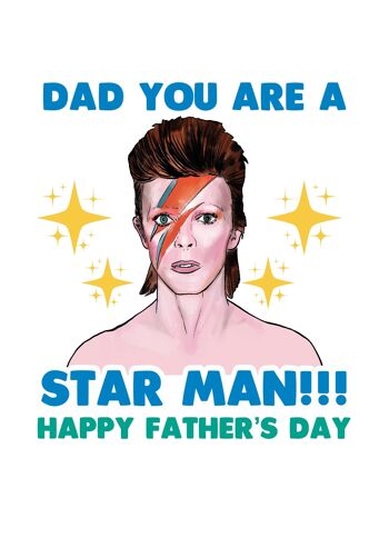 6 x Cartes Fête des Pères - David Bowie - Tu es un homme star - F114