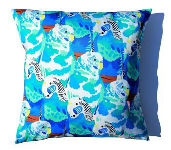 COUSSIN BAFFLING BLUE BUDGIES - résistant aux intempéries 38cm x 38cm 2