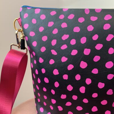 BLACK AND PINK SPOT VEGAN HANDBAG - black