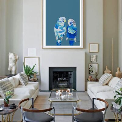 BLUE BUDGIES BLUE - STAMPA A3 IN CORNICE