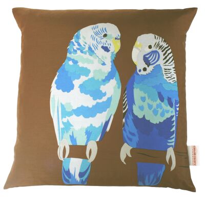 COUSSIN PERRUCHES BLEUES -50% - 48cm - grand coussin Perruches bleues