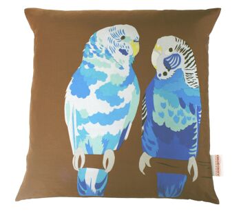 COUSSIN PERRUCHES BLEUES -50% - 48cm - grand coussin Perruches bleues