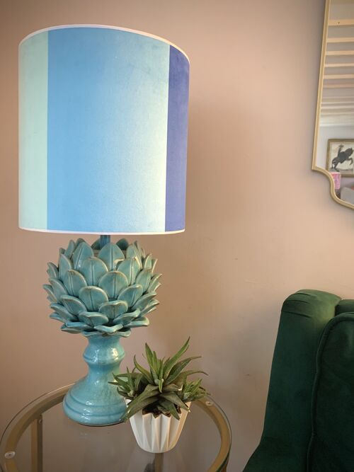 BLUE STRIPE VELVET LAMPSHADE - B - 12" diameter lamp fitting