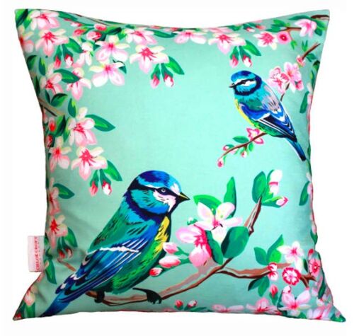BLUE TITS AND FLOWERS CUSHION - large 48cm x 48cm
