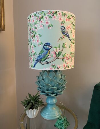 ABAT-JOUR EN LIN FLEURS ET SEINS BLEUS - B - Douille de lampe de 12" de diamètre 2