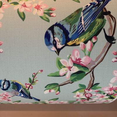 BLUE TITS AND FLOWERS LINEN LAMPSHADE - D - 12" diameter ceiling fitting