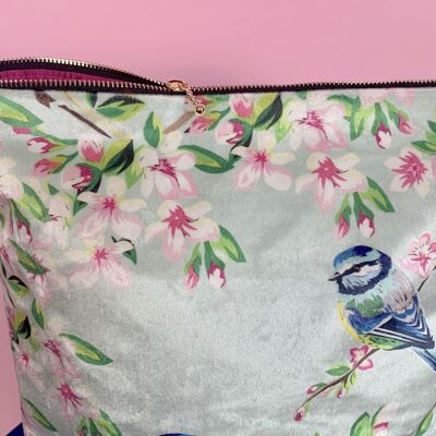 BLUETITS AND FLOWERS LUXURY VELVET HANDBAG - pink