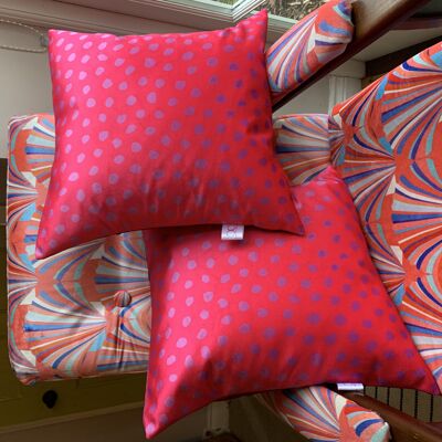 BRIGHT PINK SPOT VELVET CUSHION 1 LEFT! - 28cmx38cm-pinkspot-waterproof