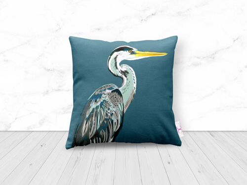 BLUE HERON CUSHION - 38cm - medium blue heron cushion