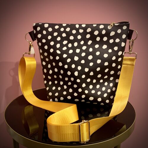 Black and White Spot Handbag - yellow