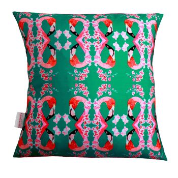 COUSSIN FLAMANTS ET FLEURS FANTASTIQUE - grand 48cm x 48cm 2