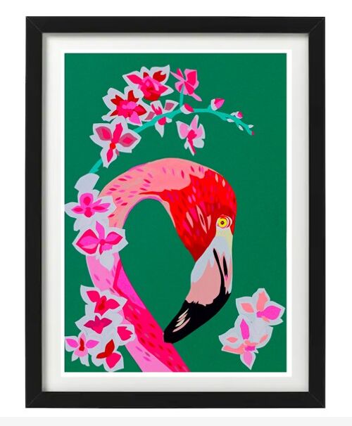 FLAMINGO AND FLOWERS - B - paper - A3