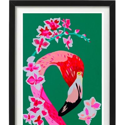 FLAMINGO AND FLOWERS - B - paper - A3