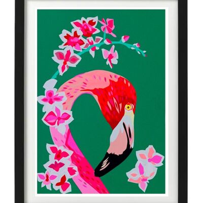 FLAMINGO AND FLOWERS - G - canvas - A3