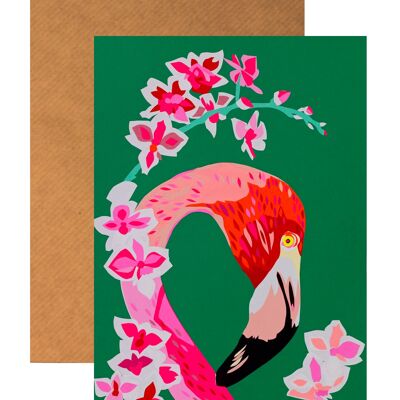 FLAMINGOS AND FLOWERS GREETING CARD