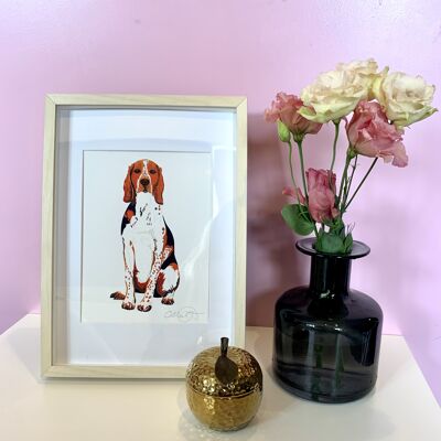 Hound Dog A5 print in frame