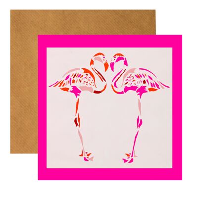 FUCHSIA FLAMINGOS GREETING CARD