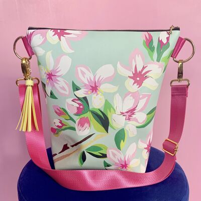 BORSA A MANO IN PELLE VEGAN FLOWERS - nera