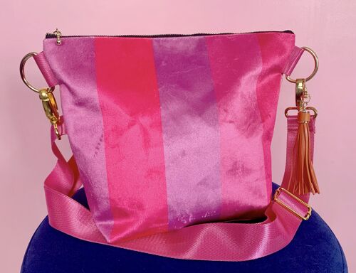 FUCSHIA STRIPE LUXURY VELVET HANDBAG - grey