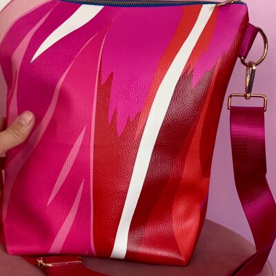 FUCHSIA STRIPE VEGAN LEATHER HANDBAG