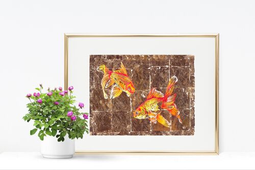 GOLDFISH GAGGLE 1 LEFT - A4 PRINT IN A3 FRAME