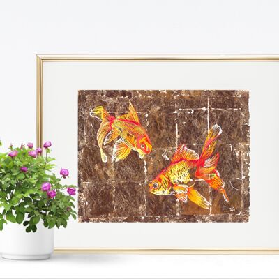 GOLDFISH GAGGLE 1 LEFT - A4 PRINT IN A3 FRAME