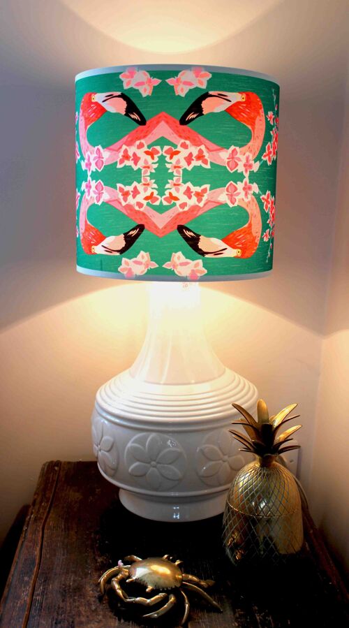 FLAMINGOS AND FLOWERS ABSTRACT LAMPSHADE - B - 12" diameter lamp fitting