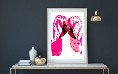 MAGENTA FLAMINGOS SALE 35% OFF - A4 PRINT IN A3 FRAME
