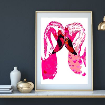 MAGENTA FLAMINGOS SALE 35% OFF - A4 PRINT IN A3 FRAME