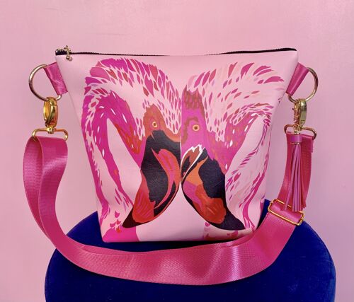 MAGENTA FLAMINGOS VEGAN LEATHER HANDBAG - grey