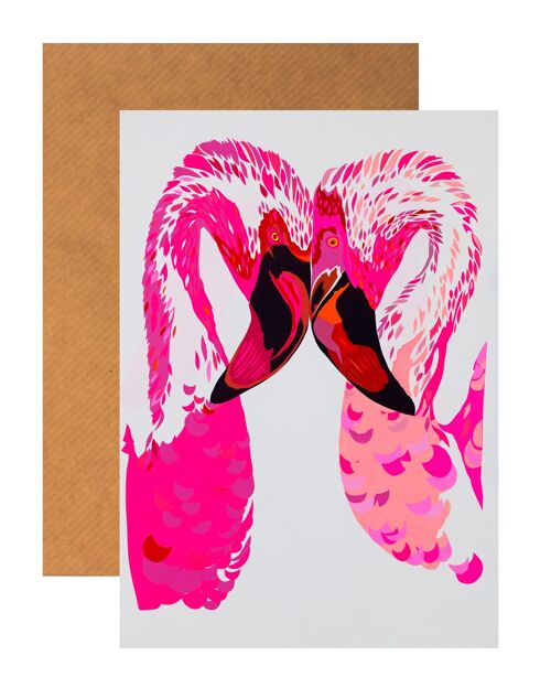 MAGENTA FLAMINGOS GREETING CARD