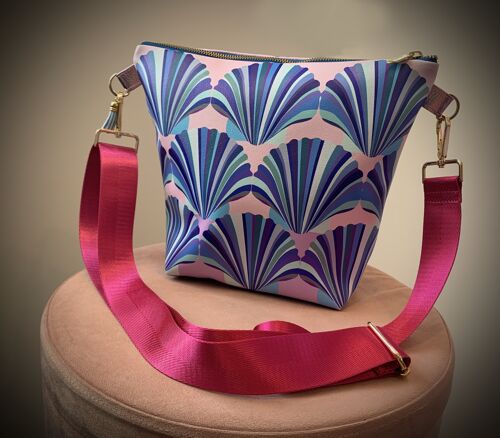 Lilac Pink and Blue Shell Vegan Leather Handbag - black