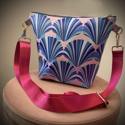 Lilac Pink and Blue Shell Vegan Leather Handbag - blue