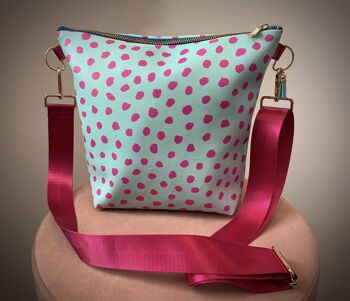 SAC À MAIN EN CUIR VEGAN TACHES TURQUOISE ET ROSE - noir 2