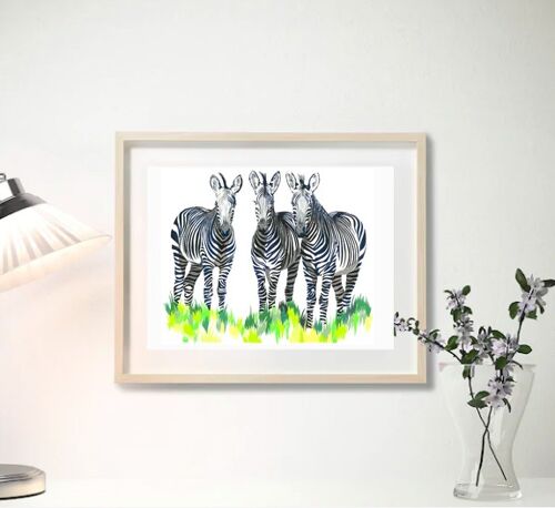 ZEAL OF ZEBRAS 3 LEFT - A3 PRINT IN FRAME