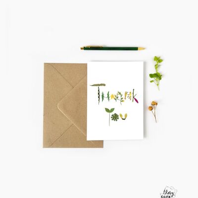 DOUBLE THANK YOU GREETING CARD THANK YOU ROMANTIC DRIED FLOWER HERBAL