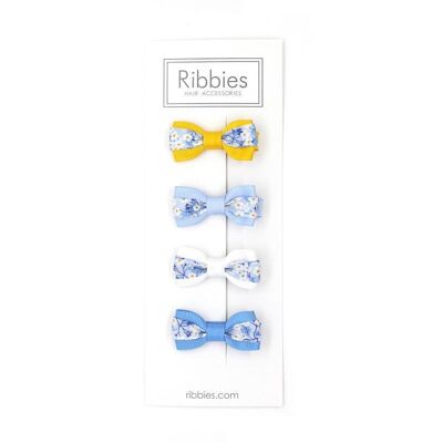 Set de 4 Barrettes Anti-Glisse à Nœud en Liberty - Mitsi Valeria Bleu