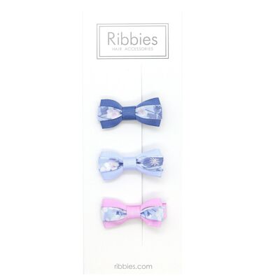 Set de 3 Barrettes Anti-Glisse à Petits Noeuds Liberty - Mitsi Bleu