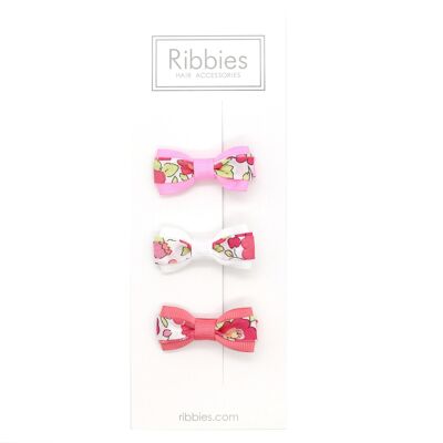 Set di 3 Barrette Anti-Glisse à Petits Noeuds Liberty - Betsy Rouge