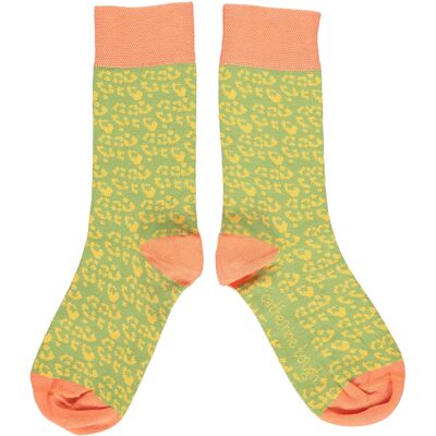 Women's Organic Cotton Crew Socks - leopard print  green